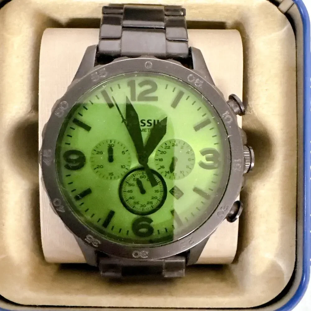 Fossil JR1519 Nate Men Chronograph Black Steel Bracelet Japanese Quartz Watch
